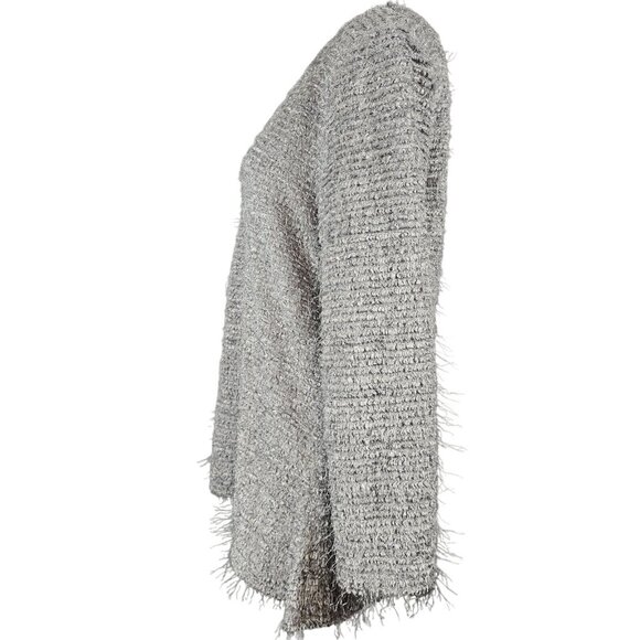 Artex Womens M Sweater Eyelash Fuzzy Soft Pullover Grey Silver Comfy Casual - Picture 10 of 16